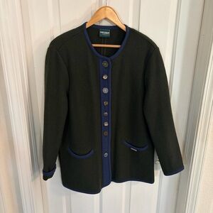 Geiger Austria Boiled Wool Jacket Women EU 40 Green Loden Button Front Cardigan